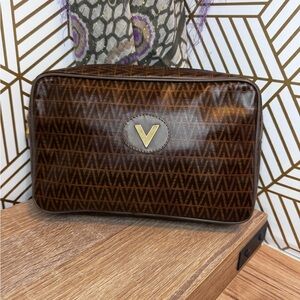 Mario Valentino Brown and Gold Patterned Clutch
